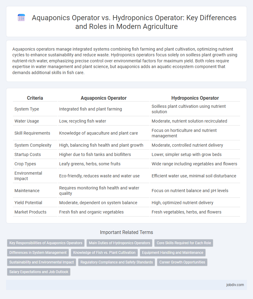 Aquaponics Operator vs. Hydroponics Operator: Key Differences and Roles in Modern Agriculture