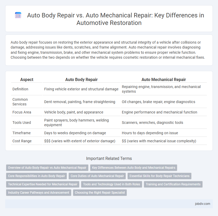 Auto Body Repair vs. Auto Mechanical Repair: Key Differences in Automotive Restoration