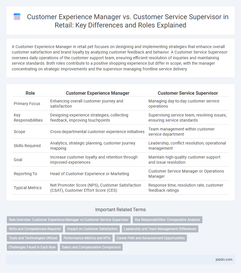 Customer Experience Manager vs. Customer Service Supervisor in Retail: Key Differences and Roles Explained