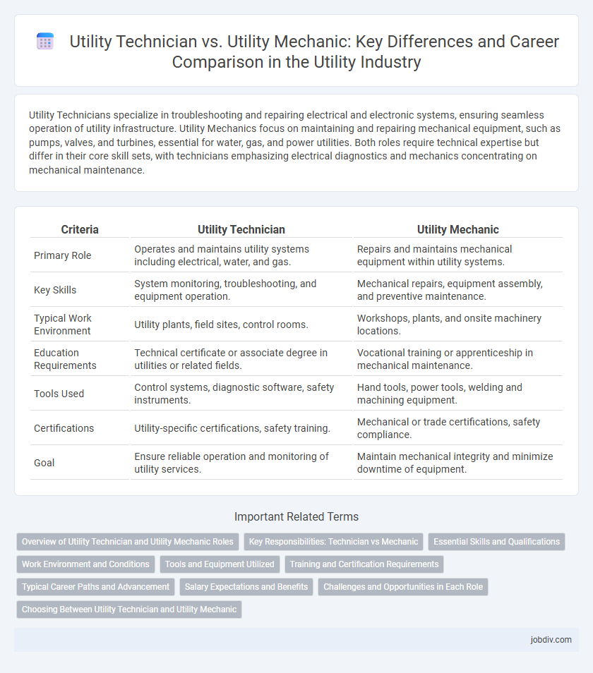 Utility Technician vs. Utility Mechanic: Key Differences and Career Comparison in the Utility Industry