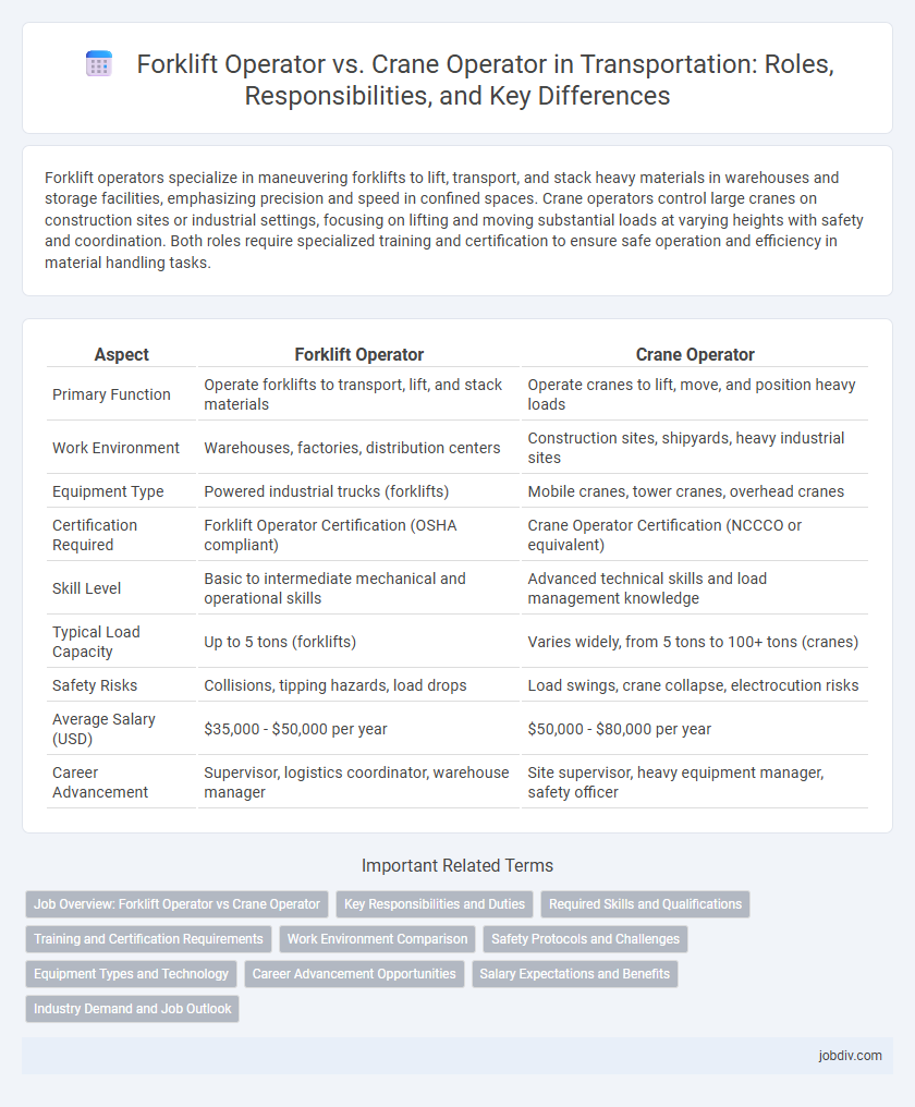 Forklift Operator vs. Crane Operator in Transportation: Roles, Responsibilities, and Key Differences