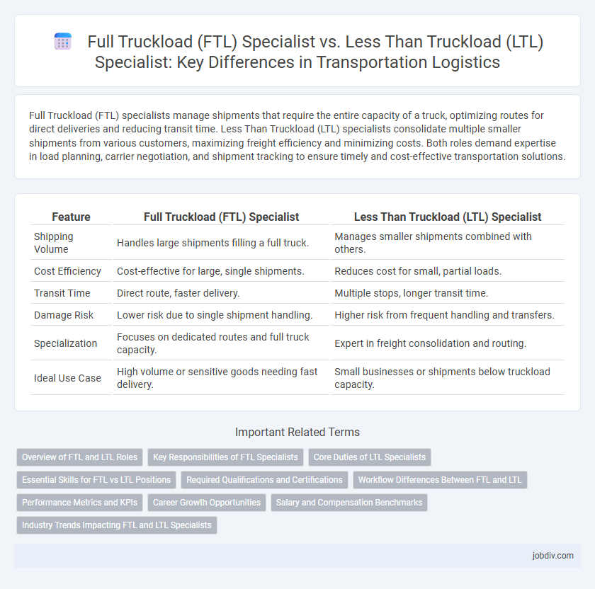 Full Truckload (FTL) Specialist vs. Less Than Truckload (LTL) Specialist: Key Differences in Transportation Logistics