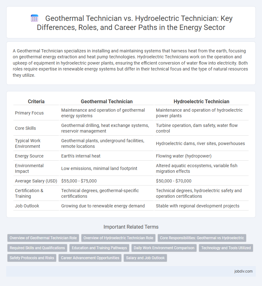 Geothermal Technician vs. Hydroelectric Technician: Key Differences, Roles, and Career Paths in the Energy Sector