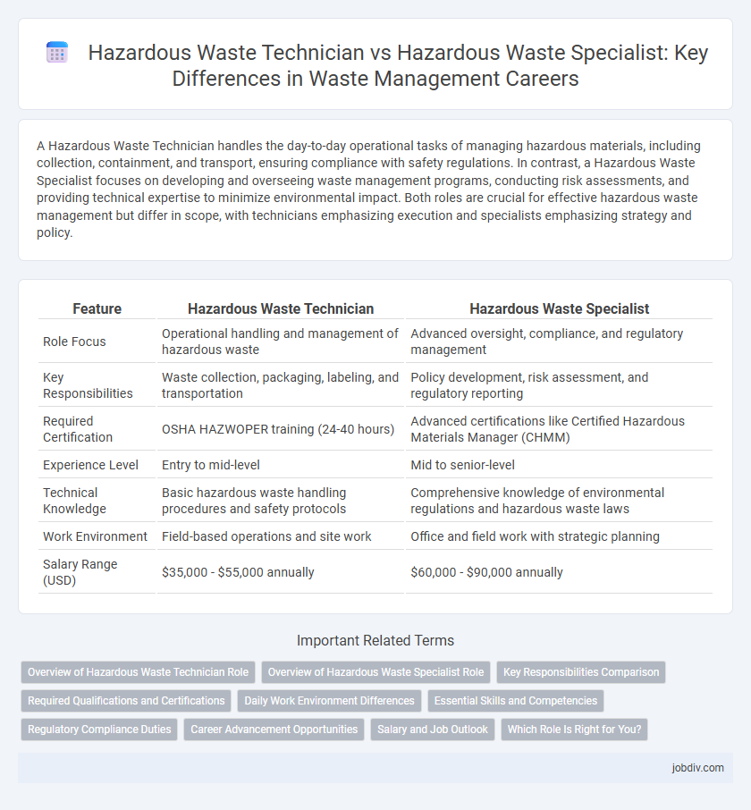Hazardous Waste Technician vs Hazardous Waste Specialist: Key Differences in Waste Management Careers