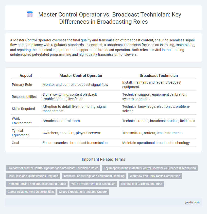 Master Control Operator vs. Broadcast Technician: Key Differences in Broadcasting Roles