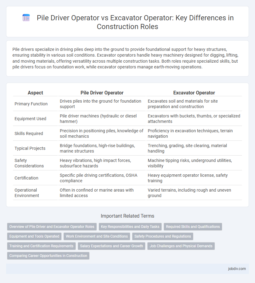 Pile Driver Operator vs Excavator Operator: Key Differences in Construction Roles