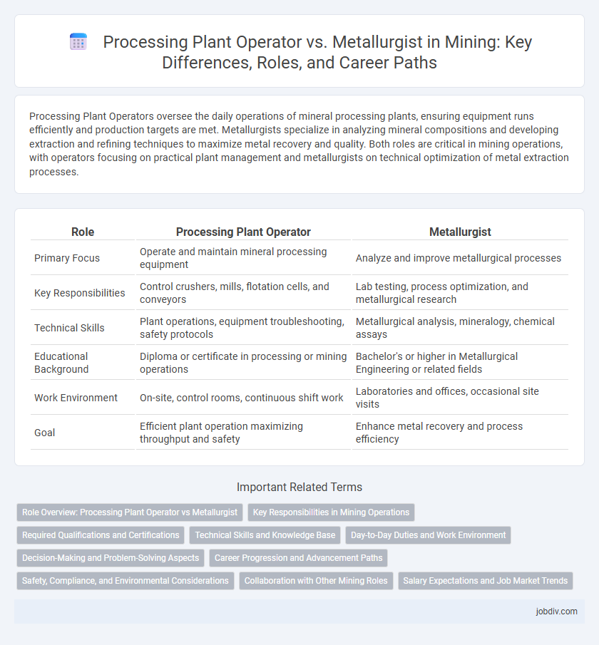 Processing Plant Operator vs. Metallurgist in Mining: Key Differences, Roles, and Career Paths