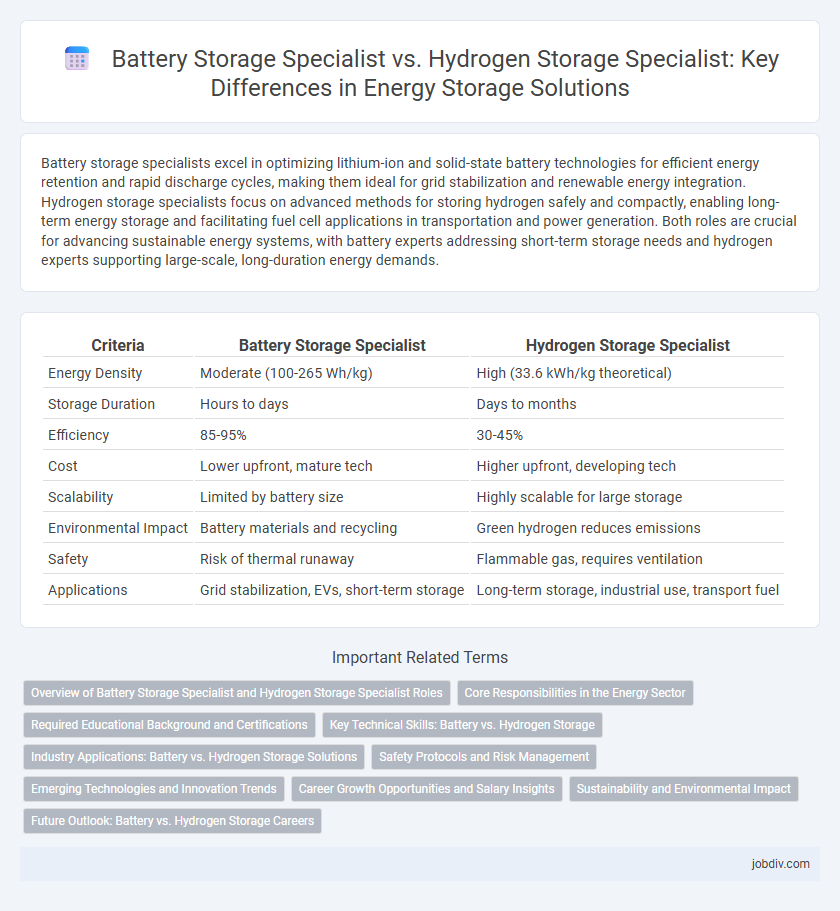 Battery Storage Specialist vs. Hydrogen Storage Specialist: Key Differences in Energy Storage Solutions