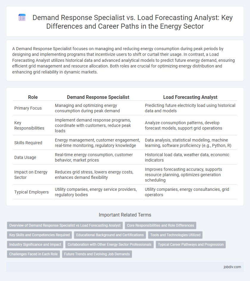 Demand Response Specialist vs. Load Forecasting Analyst: Key Differences and Career Paths in the Energy Sector