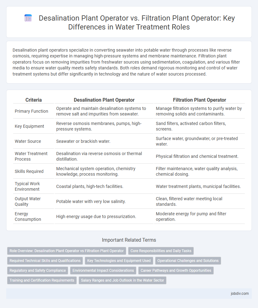 Desalination Plant Operator vs. Filtration Plant Operator: Key Differences in Water Treatment Roles