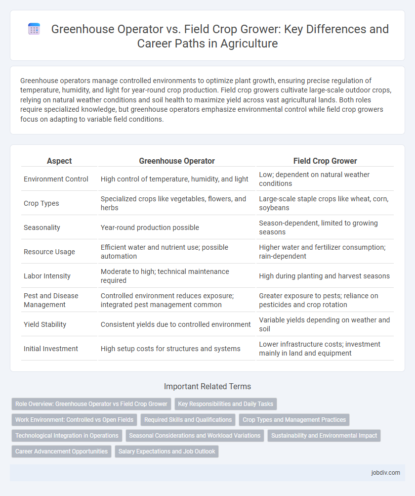 Greenhouse Operator vs. Field Crop Grower: Key Differences and Career Paths in Agriculture