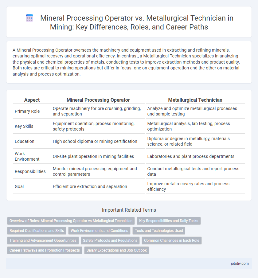 Mineral Processing Operator vs. Metallurgical Technician in Mining: Key Differences, Roles, and Career Paths