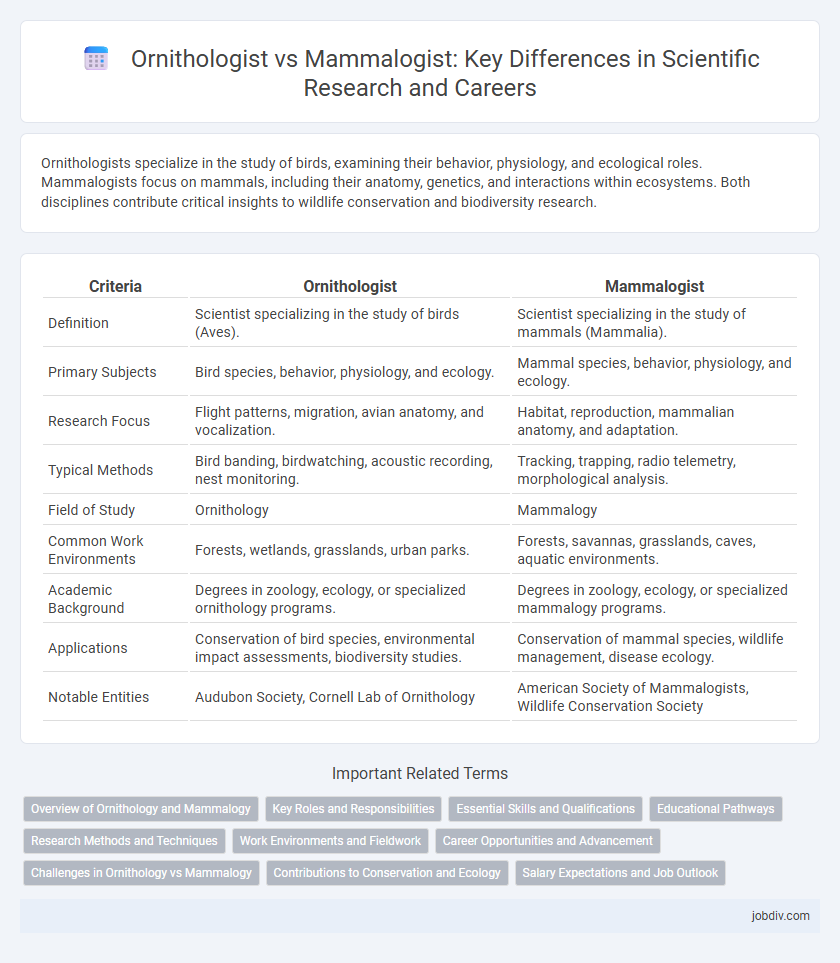 Ornithologist vs Mammalogist: Key Differences in Scientific Research and Careers