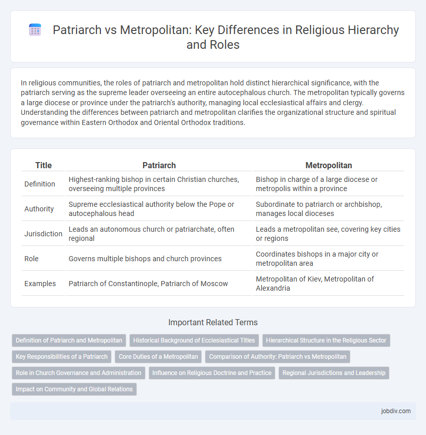 Patriarch vs Metropolitan: Key Differences in Religious Hierarchy and Roles