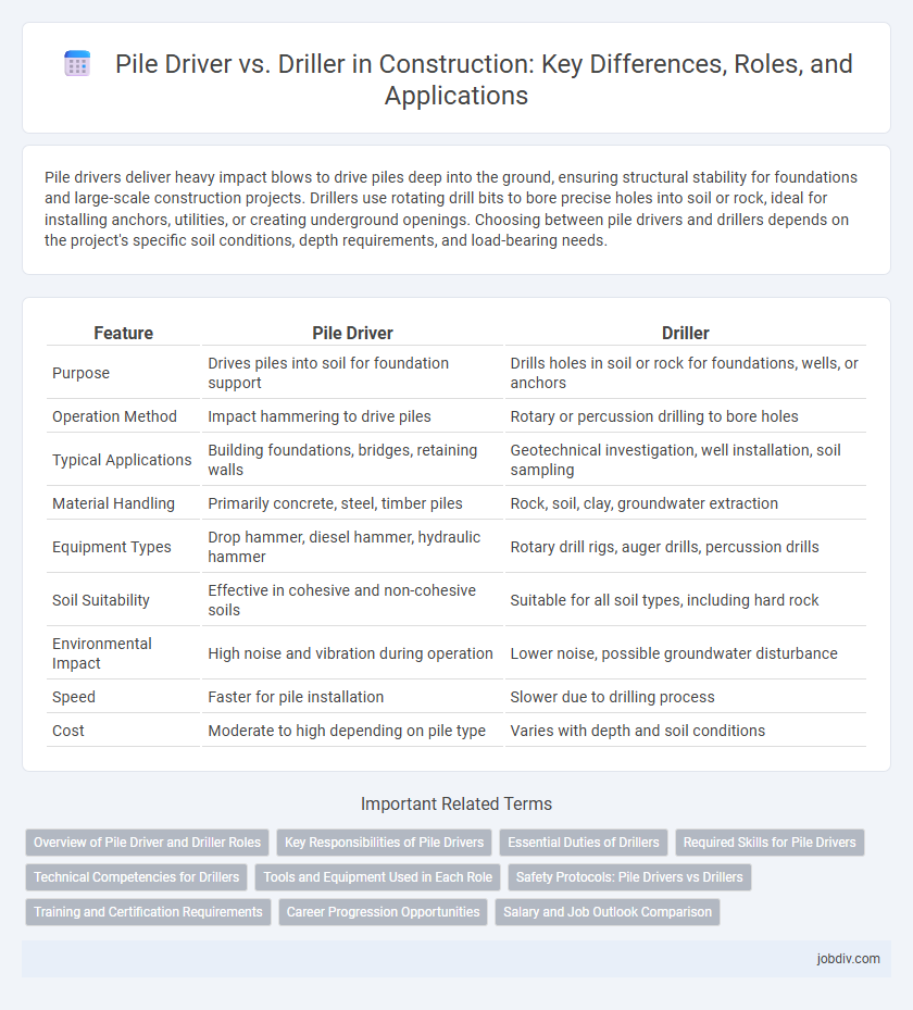 Pile Driver vs. Driller in Construction: Key Differences, Roles, and Applications