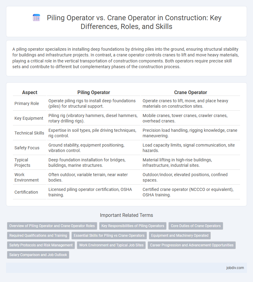 Piling Operator vs. Crane Operator in Construction: Key Differences, Roles, and Skills