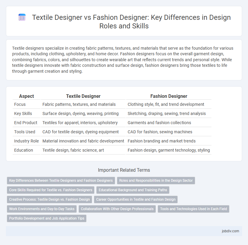 Textile Designer vs Fashion Designer: Key Differences in Design Roles and Skills