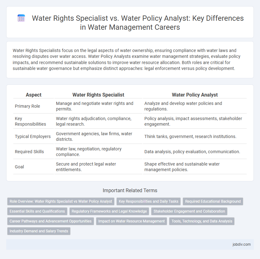 Water Rights Specialist vs. Water Policy Analyst: Key Differences in Water Management Careers