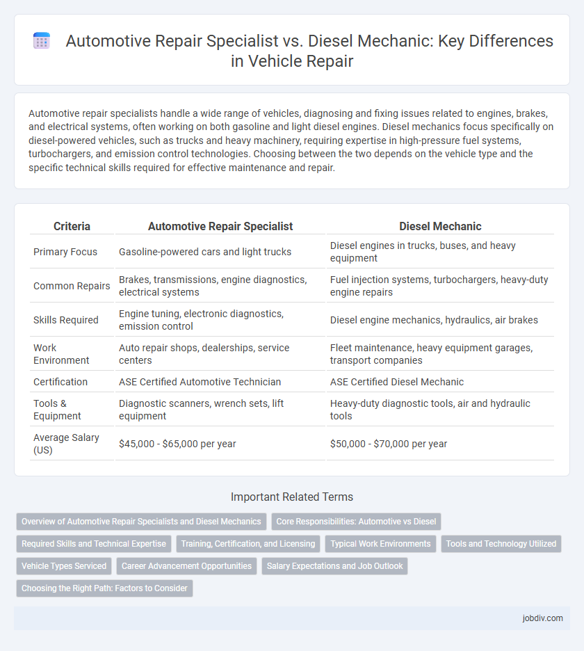 Automotive Repair Specialist vs. Diesel Mechanic: Key Differences in Vehicle Repair