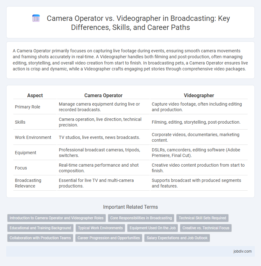 Camera Operator vs. Videographer in Broadcasting: Key Differences, Skills, and Career Paths