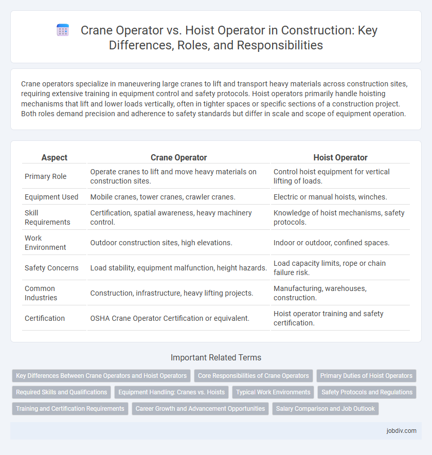 Crane Operator vs. Hoist Operator in Construction: Key Differences, Roles, and Responsibilities