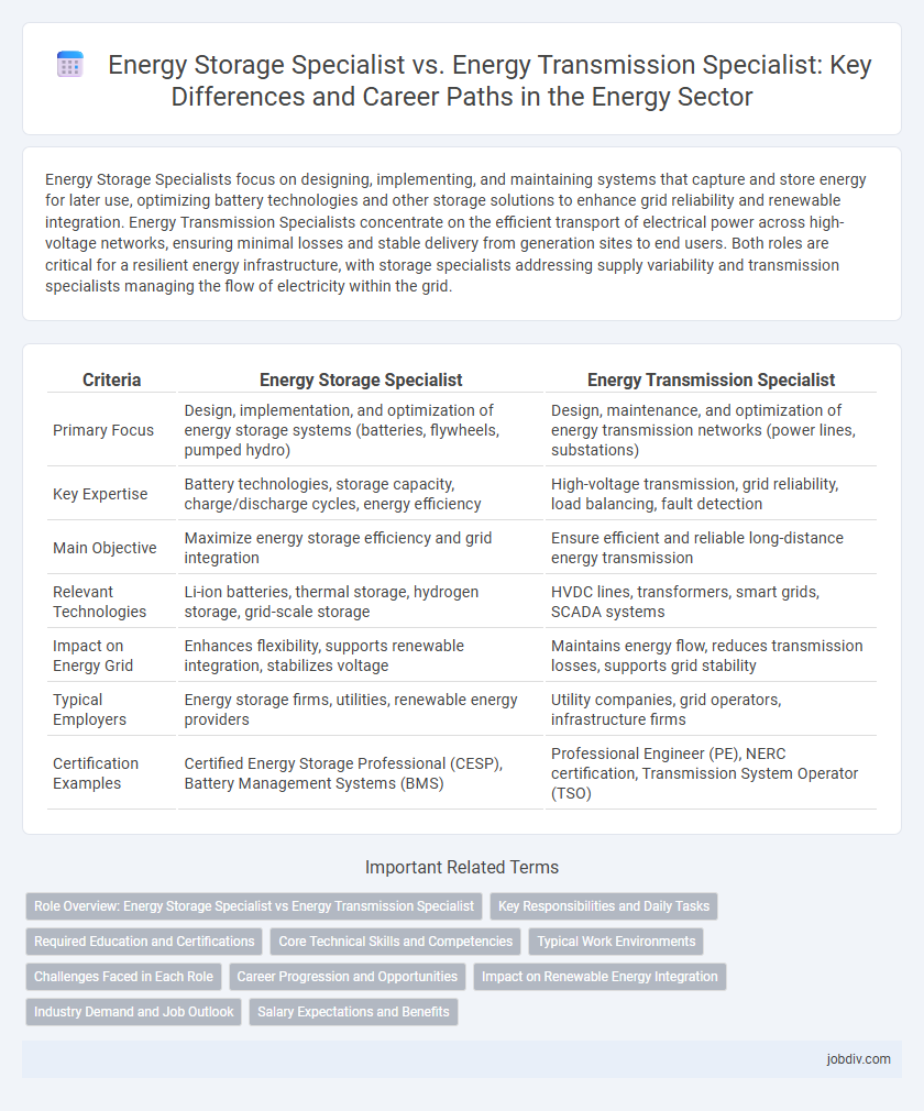 Energy Storage Specialist vs. Energy Transmission Specialist: Key Differences and Career Paths in the Energy Sector
