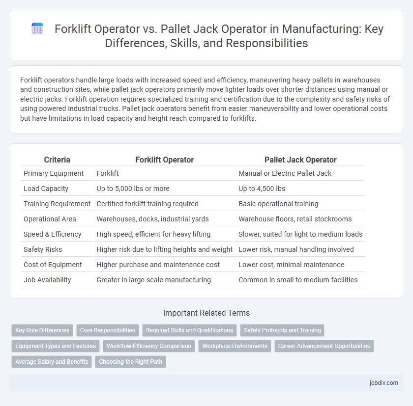 Forklift Operator vs. Pallet Jack Operator in Manufacturing: Key Differences, Skills, and Responsibilities