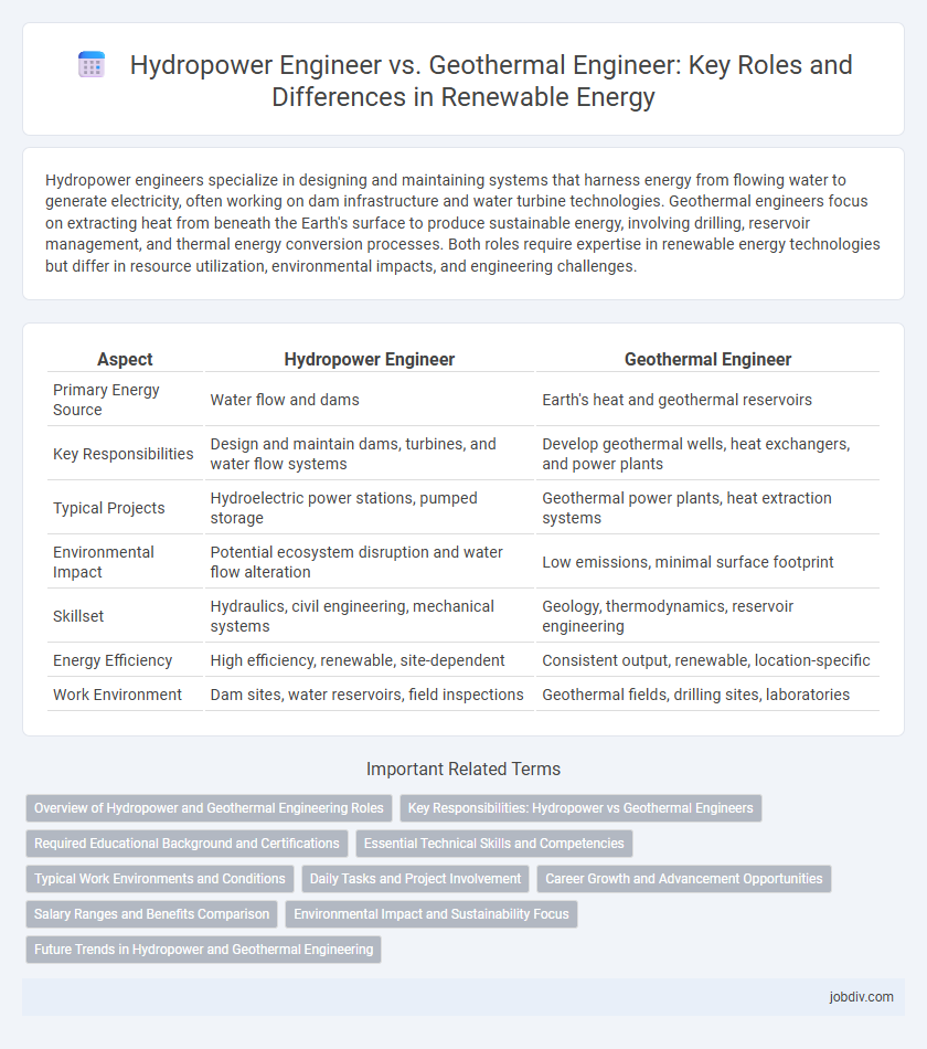 Hydropower Engineer vs. Geothermal Engineer: Key Roles and Differences in Renewable Energy