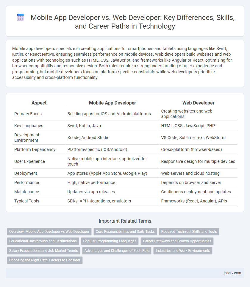 Mobile App Developer vs. Web Developer: Key Differences, Skills, and Career Paths in Technology