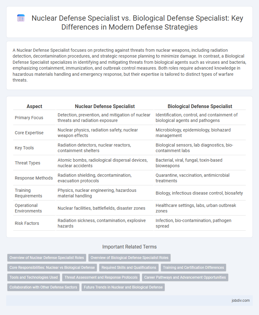 Nuclear Defense Specialist vs. Biological Defense Specialist: Key Differences in Modern Defense Strategies