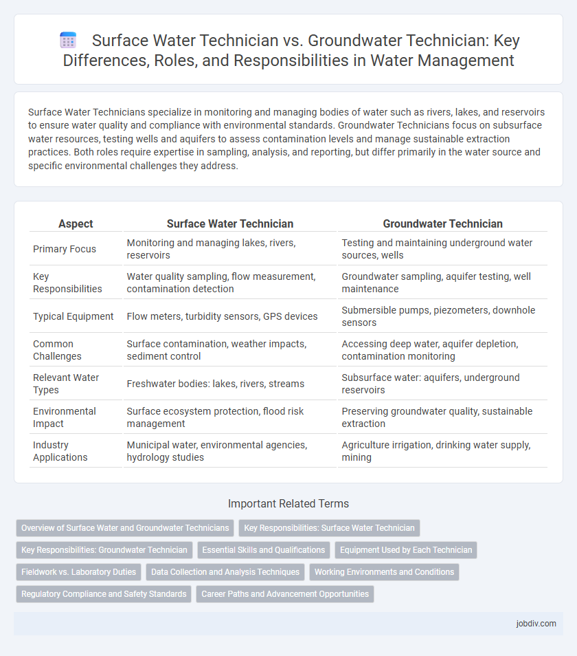 Surface Water Technician vs. Groundwater Technician: Key Differences, Roles, and Responsibilities in Water Management