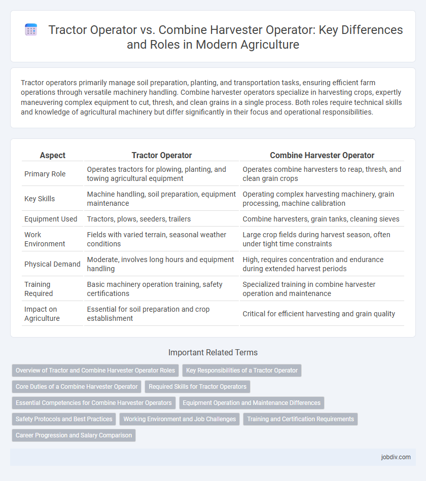 Tractor Operator vs. Combine Harvester Operator: Key Differences and Roles in Modern Agriculture