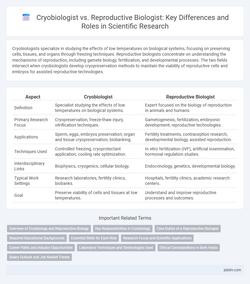 Cryobiologist vs. Reproductive Biologist: Key Differences and Roles in Scientific Research