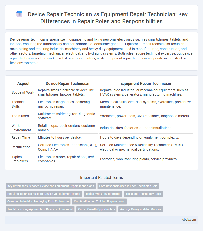 Device Repair Technician vs Equipment Repair Technician: Key Differences in Repair Roles and Responsibilities