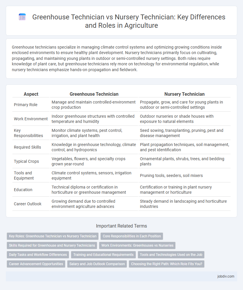 Greenhouse Technician vs Nursery Technician: Key Differences and Roles in Agriculture