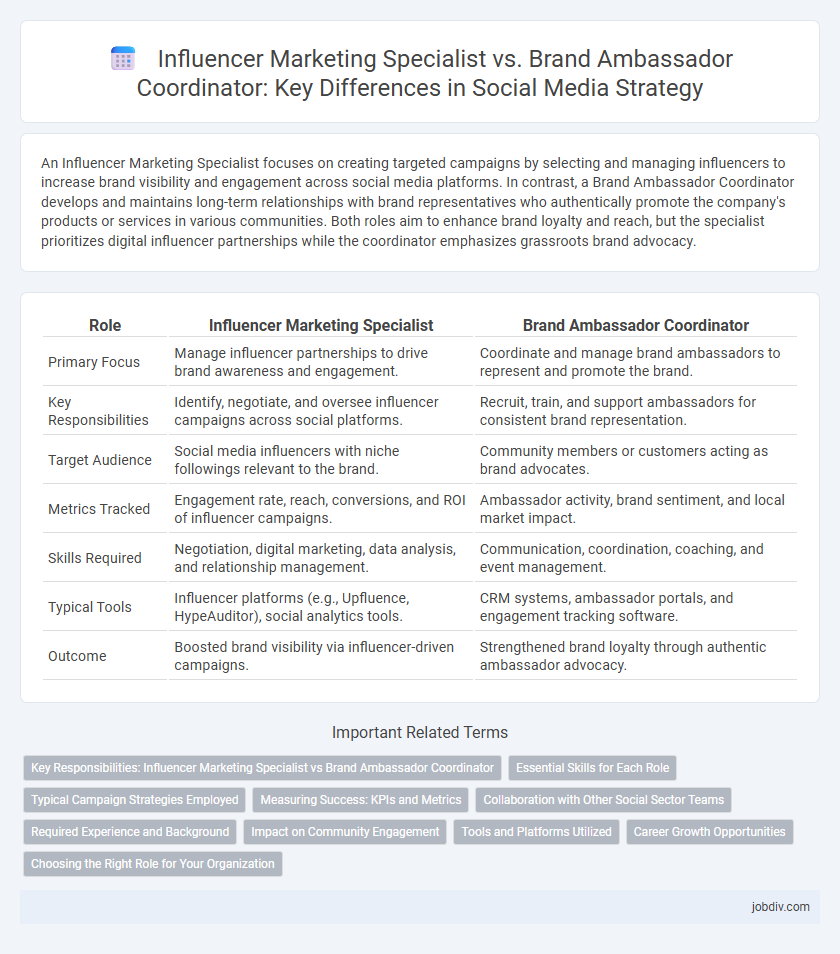 Influencer Marketing Specialist vs. Brand Ambassador Coordinator: Key Differences in Social Media Strategy