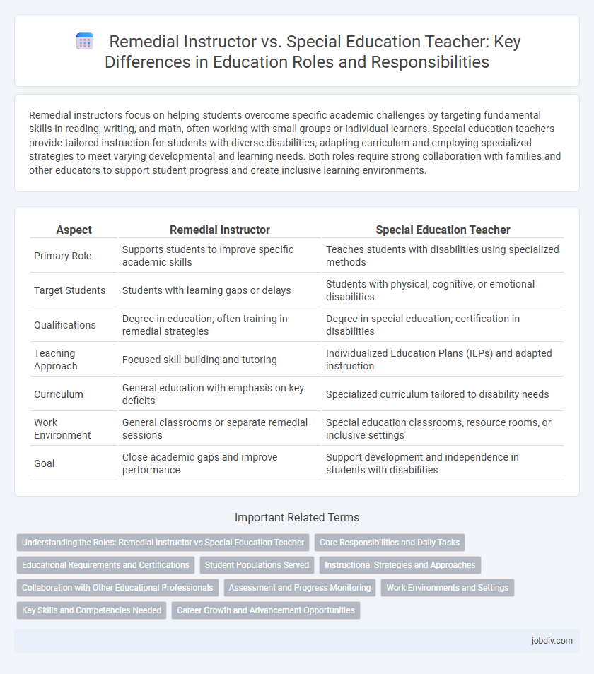 Remedial Instructor vs. Special Education Teacher: Key Differences in Education Roles and Responsibilities