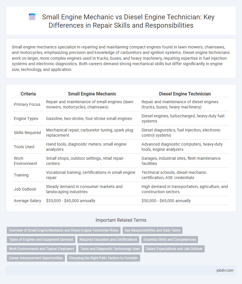Small Engine Mechanic vs Diesel Engine Technician: Key Differences in Repair Skills and Responsibilities