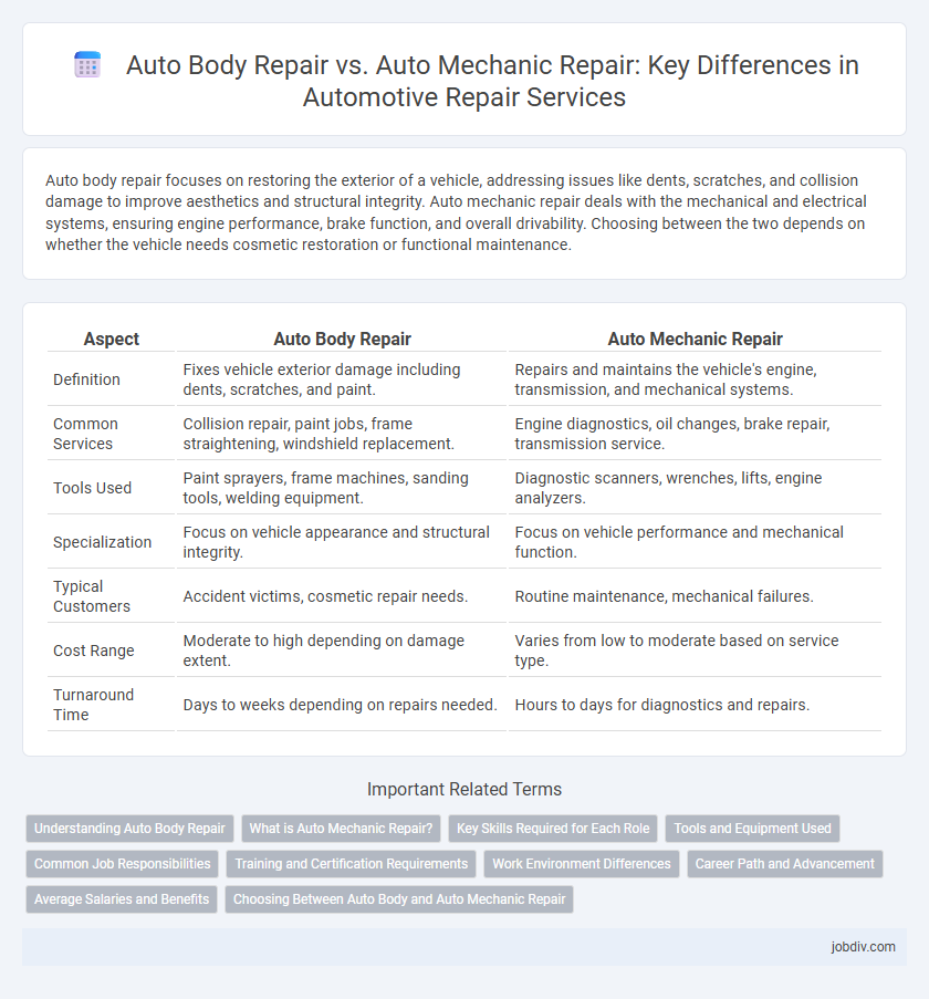 Auto Body Repair vs. Auto Mechanic Repair: Key Differences in Automotive Repair Services