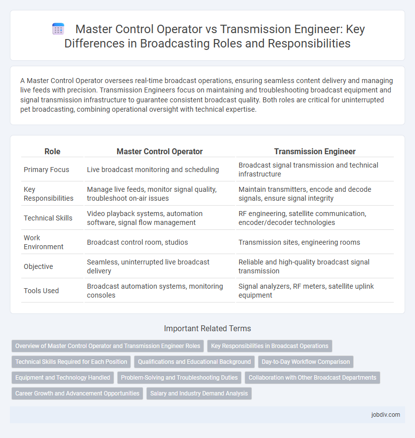 Master Control Operator vs Transmission Engineer: Key Differences in Broadcasting Roles and Responsibilities
