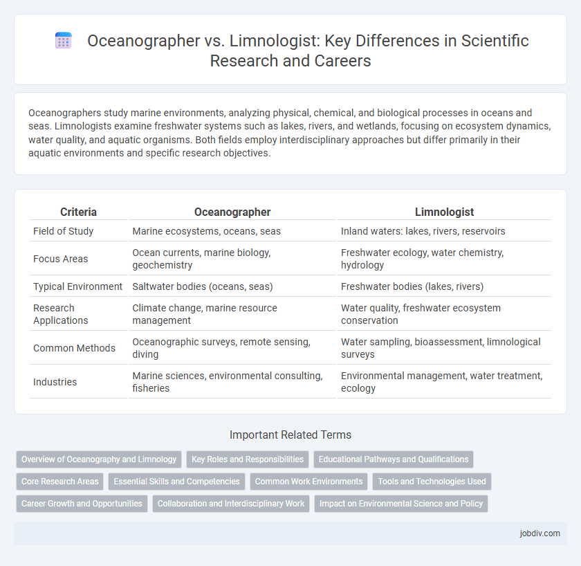 Oceanographer vs. Limnologist: Key Differences in Scientific Research and Careers