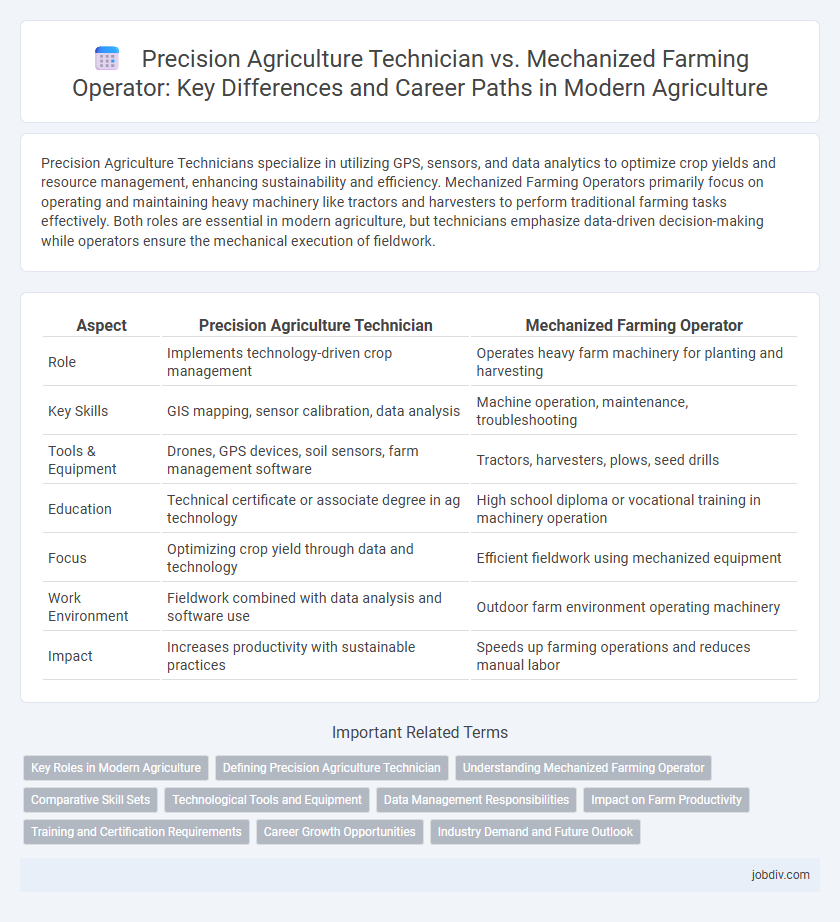 Precision Agriculture Technician vs. Mechanized Farming Operator: Key Differences and Career Paths in Modern Agriculture