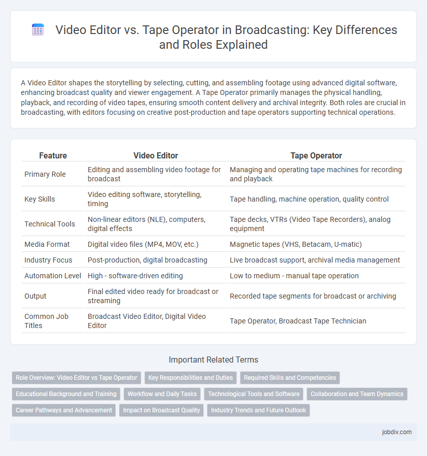 Video Editor vs. Tape Operator in Broadcasting: Key Differences and Roles Explained