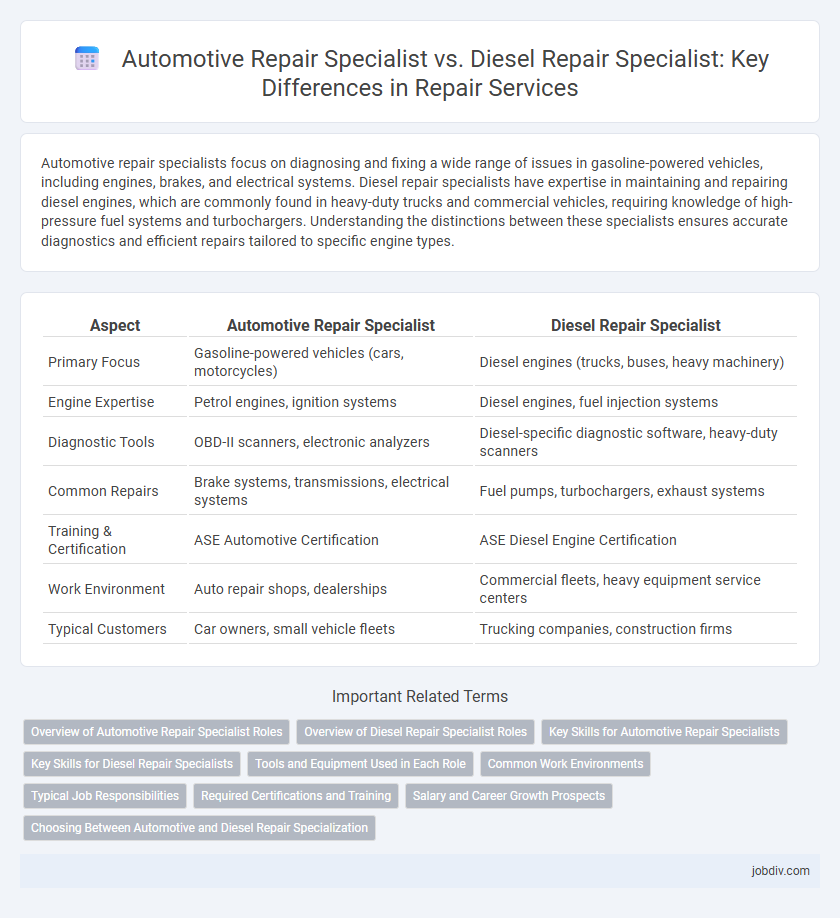 Automotive Repair Specialist vs. Diesel Repair Specialist: Key Differences in Repair Services