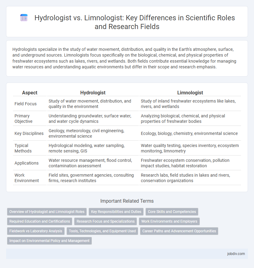 Hydrologist vs. Limnologist: Key Differences in Scientific Roles and Research Fields