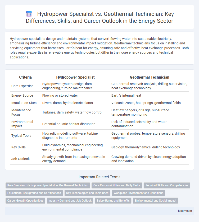 Hydropower Specialist vs. Geothermal Technician: Key Differences, Skills, and Career Outlook in the Energy Sector