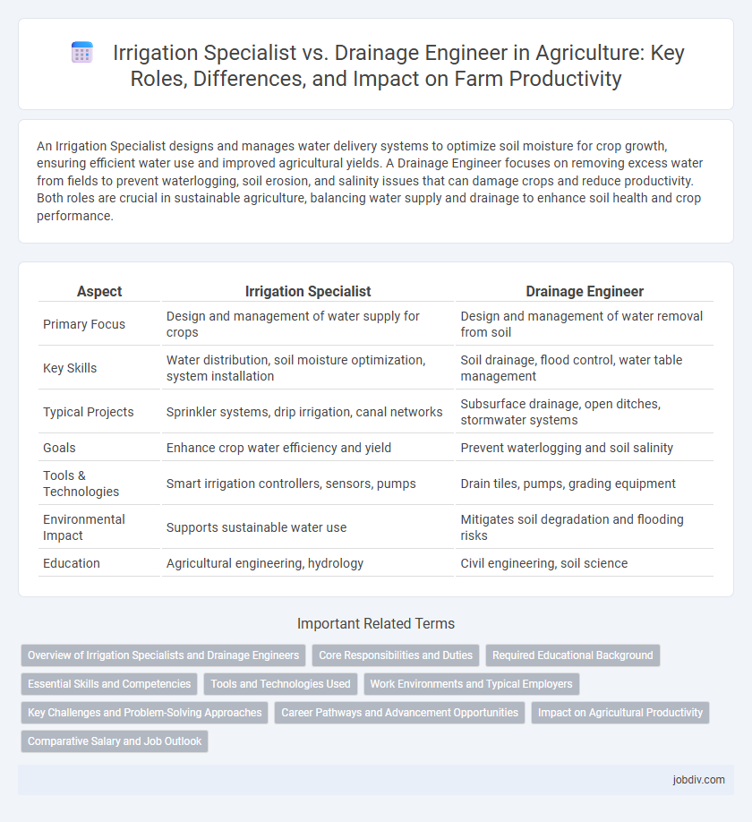 Irrigation Specialist vs. Drainage Engineer in Agriculture: Key Roles, Differences, and Impact on Farm Productivity