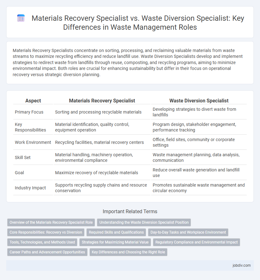 Materials Recovery Specialist vs. Waste Diversion Specialist: Key Differences in Waste Management Roles