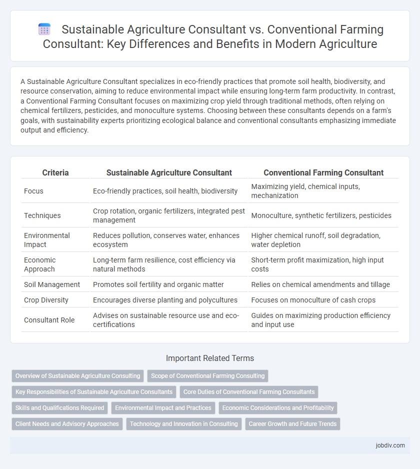 Sustainable Agriculture Consultant vs. Conventional Farming Consultant: Key Differences and Benefits in Modern Agriculture