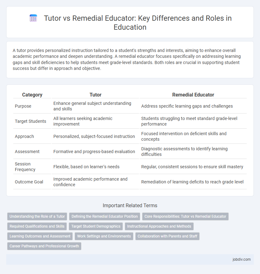 Tutor vs Remedial Educator: Key Differences and Roles in Education